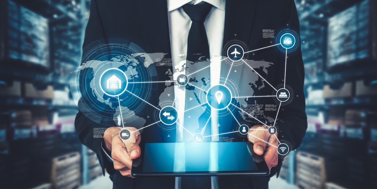 AI-powered logistics route planning on digital screens