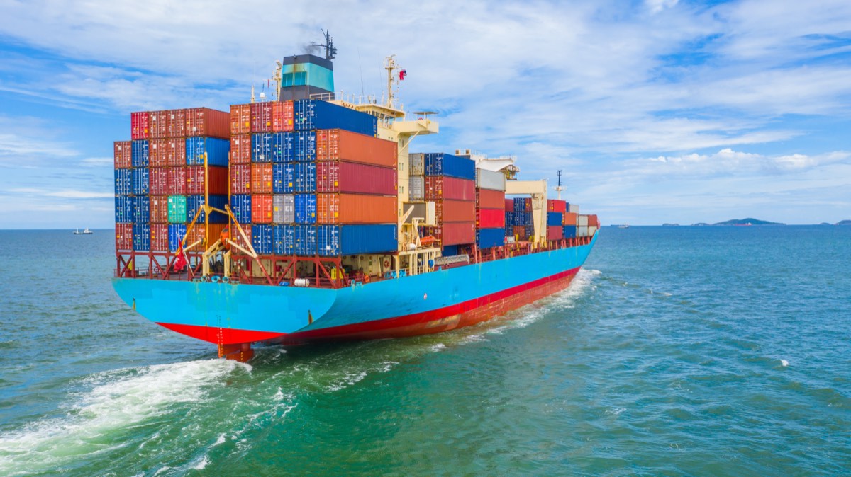 Shipping port with cargo containers